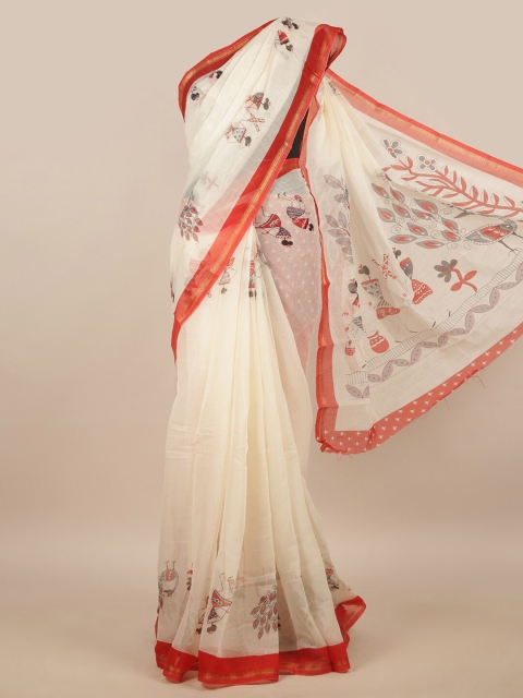 

Pothys Off White & Red Warli Saree