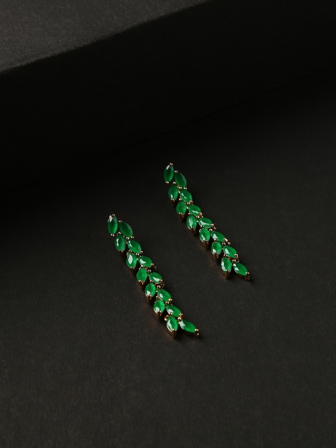 

justpeachy Green & Gold-Plated Quirky American Diamond Drop Earrings