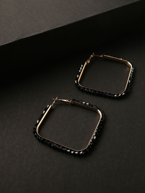 

Justpeachy Black & Gold-Toned Square Hoop Earrings