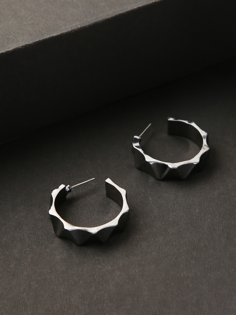

Justpeachy Gunmetal-Toned Circular Half Hoop Earrings, Metallic