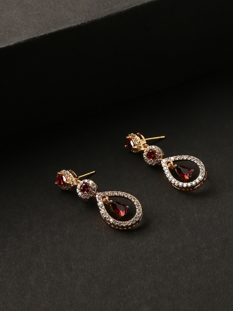 

justpeachy Red & Silver-Toned Teardrop Shaped Drop Earrings