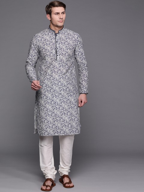 

Manu Men Blue & Off White Ethnic Motifs Printed Kurta