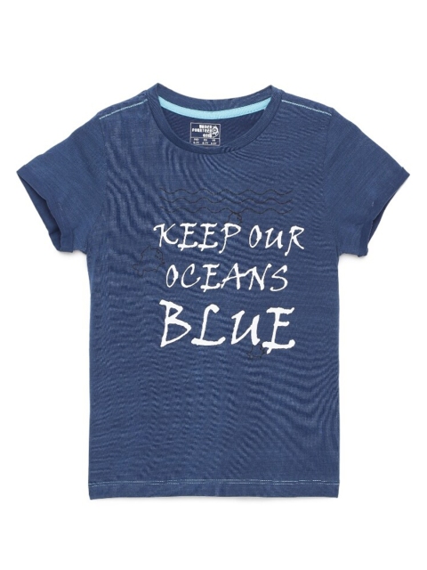 

UNDER FOURTEEN ONLY Boys Blue Typography Printed T-shirt