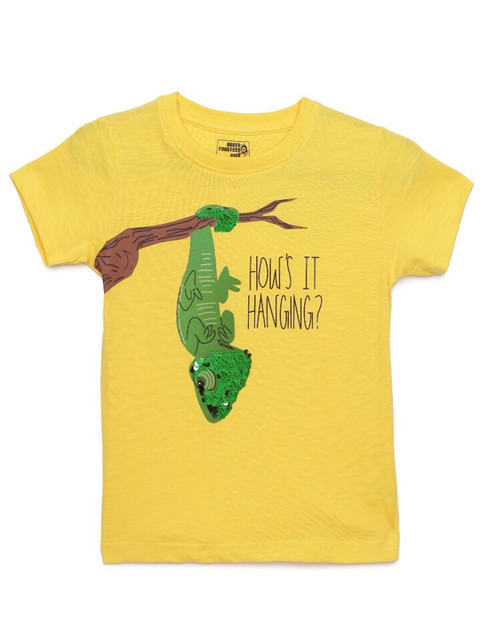 

UNDER FOURTEEN ONLY Boys Yellow Printed Applique T-shirt