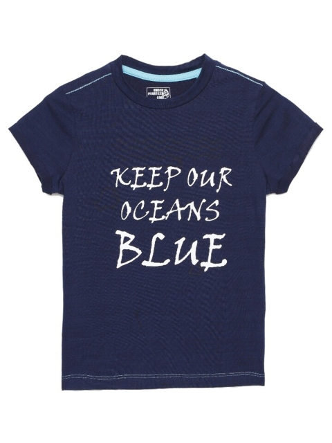 

UNDER FOURTEEN ONLY Boys Navy Blue Typography Printed T-shirt