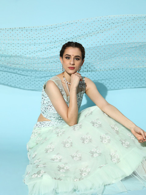

Chhabra 555 Sea Green Embellished & Embroidered Made to Measure Lehenga Choli with Dupatta
