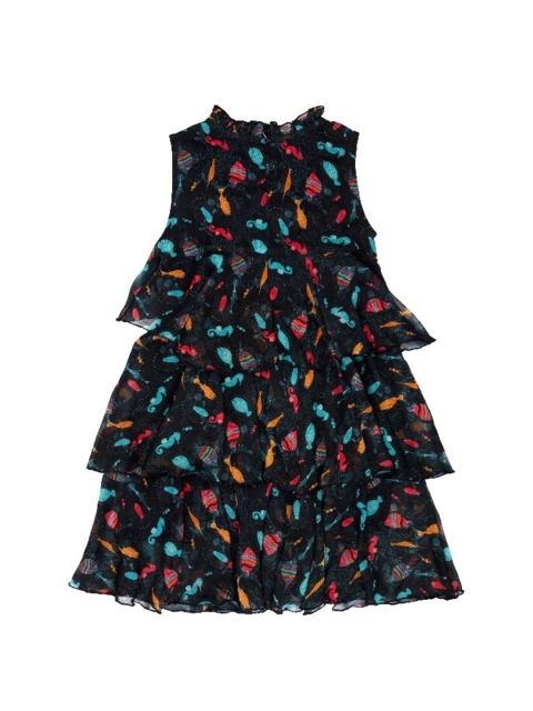 

UNDER FOURTEEN ONLY Girls Navy Blue & Pink Layered A-Line Dress