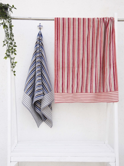 

Ariana Set Of 2 Striped 600 GSM Cotton Jacquard Bath Towels, Blue