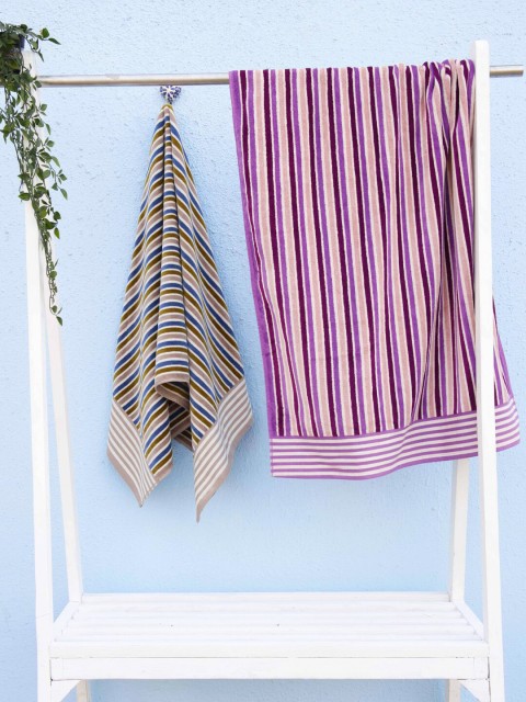 

Ariana Set Of 2 Striped 600 GSM Cotton Jacquard Bath Towel, Purple
