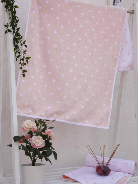 

Ariana Pink & White Printed 600 GSM Cotton Polka Dots Bath Towel