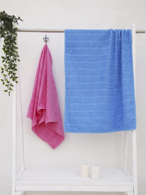

Ariana Set Of 2 Blue & Pink Solid 300 GSM Cotton Bath Towels