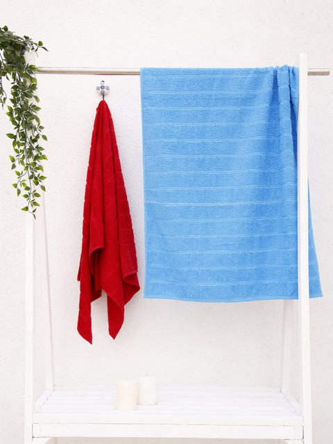 

Ariana Set Of 2 Blue & Maroon Solid 300 GSM Cotton Bath Towels