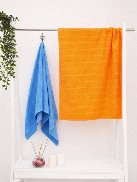 

Ariana Set Of 2 Blue & Orange Striped 300 GSM Cotton Bath Towels