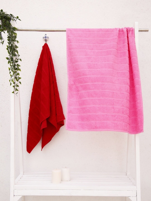 

Ariana Set Of 2 Maroon & Pink Striped 300 GSM Cotton Bath Towels