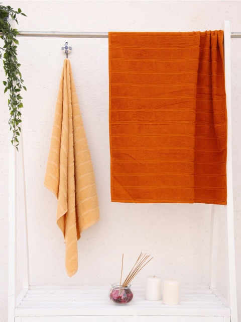 

Ariana Set Of 2 Cream-Coloured & Rust Solid 300 GSM Quick-Dry Terry Cotton Bath Towels