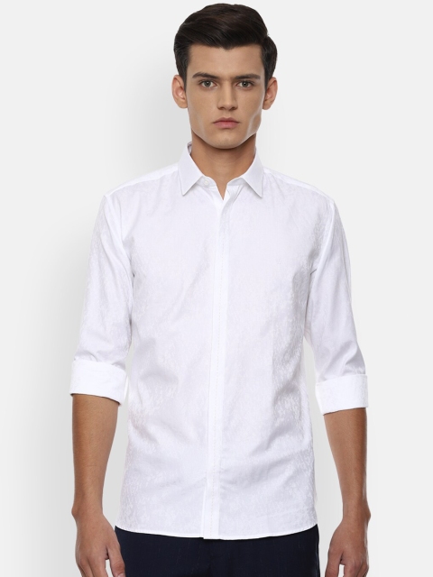 

V Dot Men White Slim Fit Opaque Casual Shirt