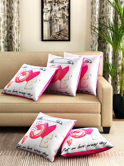

Alina decor White & Pink Set of 5 Printed 16"x16" Square Cushion Covers