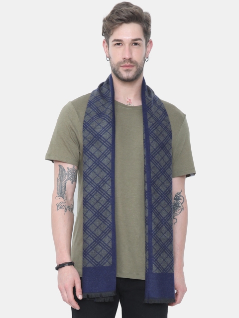 

FabSeasons Blue & Grey Checked Muffler, Navy blue