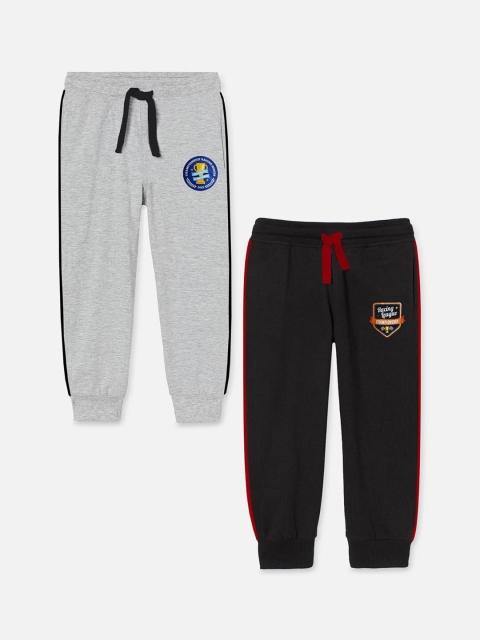 

Miss & Chief Kids Pack Of 2 Solid Pure Cotton Joggers, Black