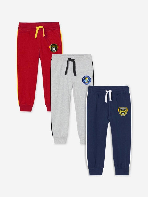 

Miss & Chief Kids Pack Of 3 Solid Pure Cotton Joggers, Red