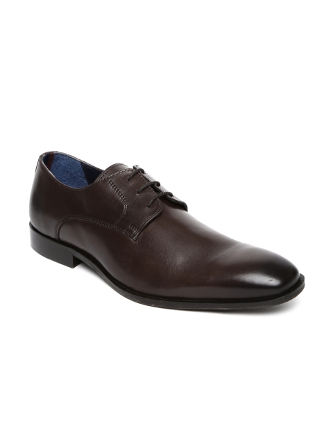 

Bata Men Brown Square-Toed Leather Derby Shoes