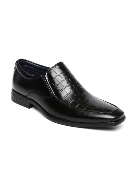 

Bata Men Black Square-Toed Leather Slip-Ons