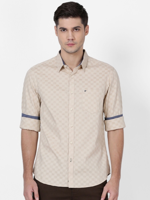 

t-base Men Beige Opaque Casual Shirt