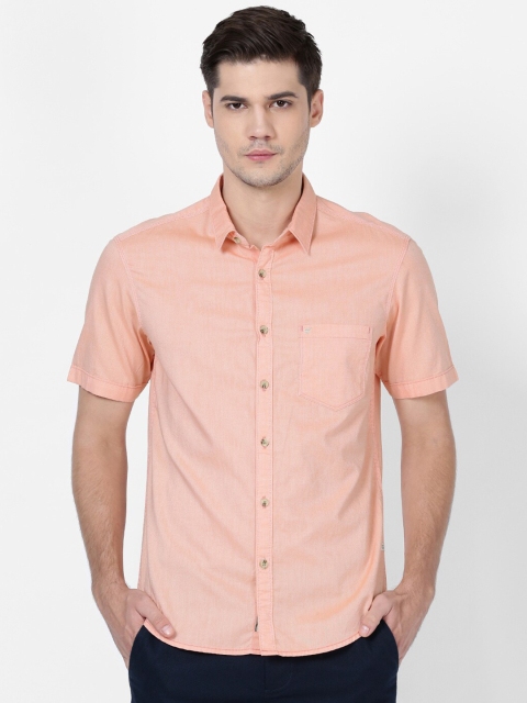 

t-base Men Orange Regular Fit Cotton Casual Shirt