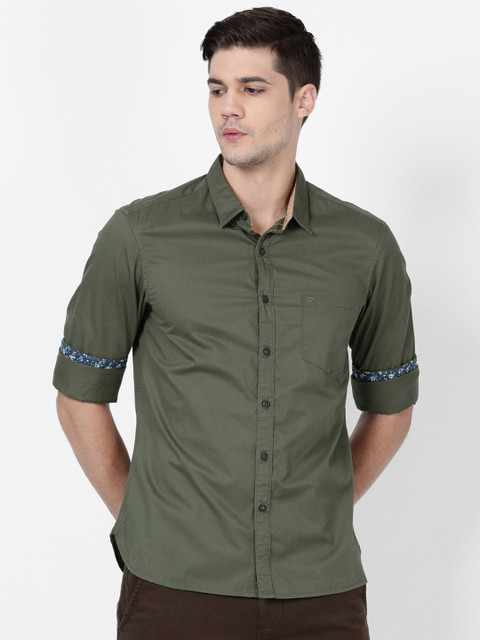

t-base Men Olive Green Casual Shirt