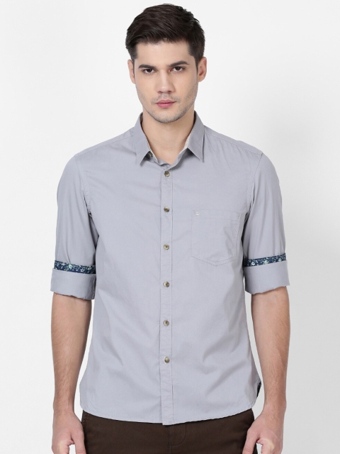 

t-base Men Grey Solid Regular Fit Cotton Casual Shirt