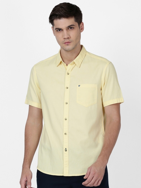 

t-base Men Yellow Opaque Casual Shirt