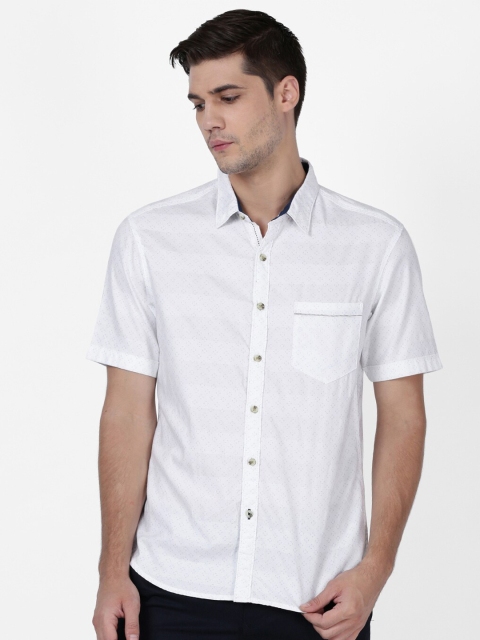 

t-base Men White Opaque Printed Casual Shirt