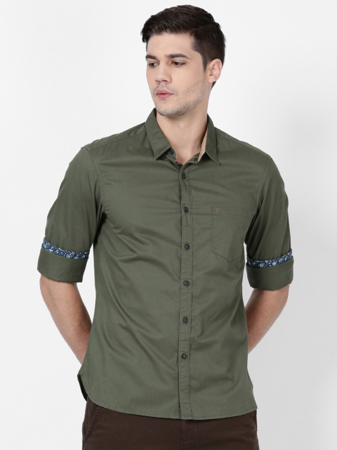 

t-base Men Olive Green Cotton Casual Shirt