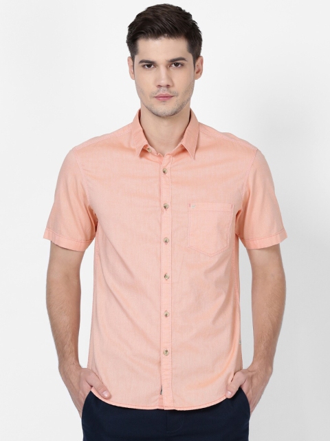 

t-base Men Orange Cotton Casual Shirt