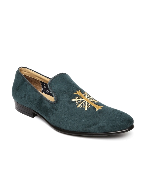 

Bata Men Teal Blue Jon Embroidered Slip-Ons