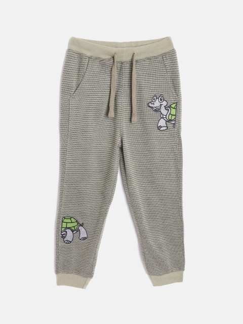 

GOJI Boys Olive Green & Beige Striped Relaxed Fit Joggers