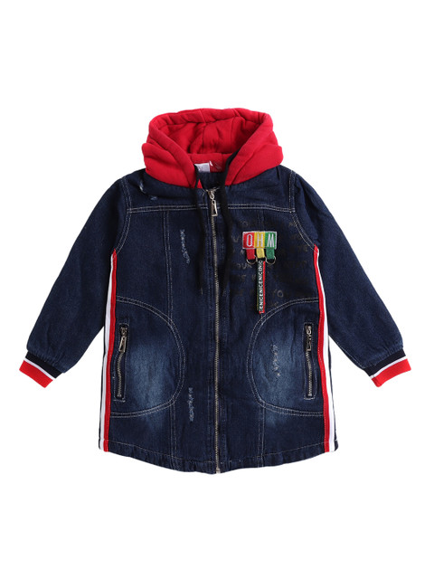 

Hopscotch Girls Blue & Red Printed Long Overcoat