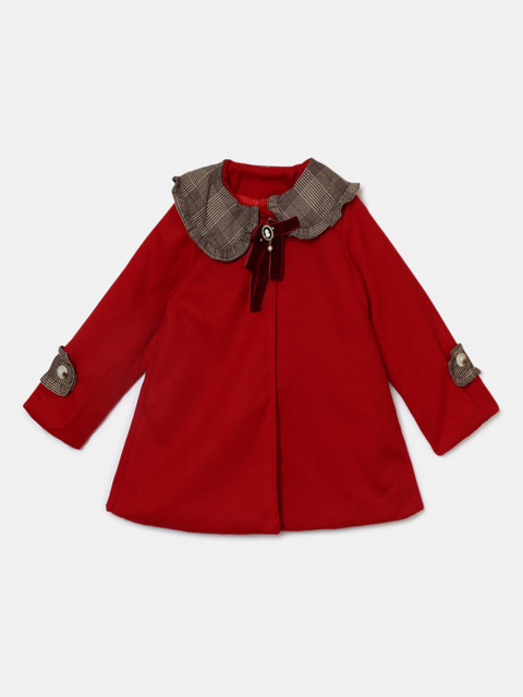 

Hopscotch Girls Red Solid Longline Overcoat