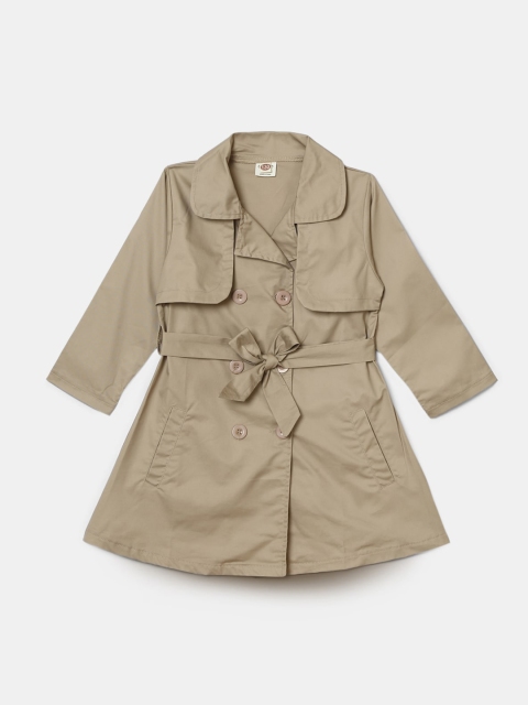 

Hopscotch Girls Khaki- Coloured Solid Double Breasted Overcoat