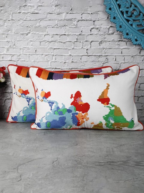 

The Decor Mart Set of 2 Multi Printed World Map Cushion Cover
