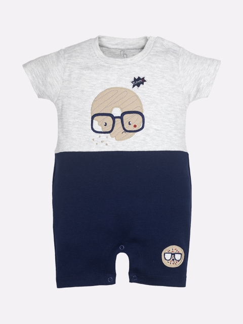 

BABY GO Infant Boys Navy Blue & Grey Colourblocked Pure Cotton Rompers