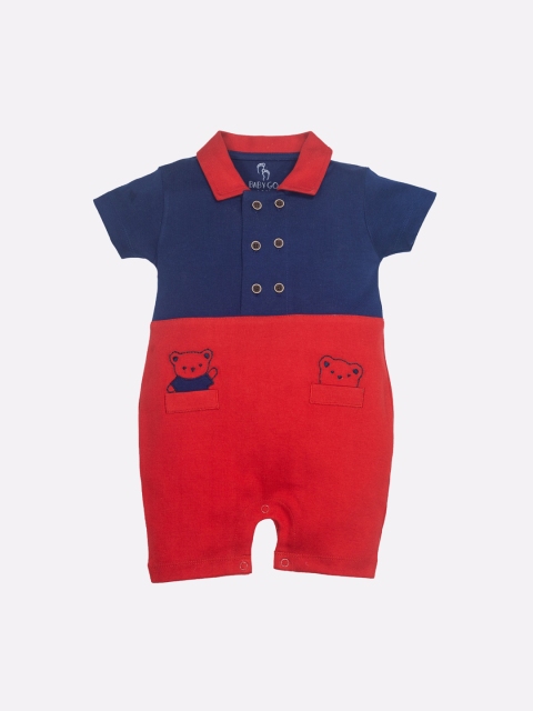 

BABY GO Infant Boys Navy Blue & Red Colourblocked Pure Cotton Rompers