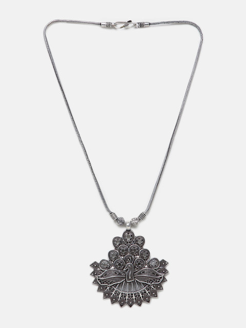 

GRIIHAM Silver-Plated Oxidised AD Stone Pendant With chain