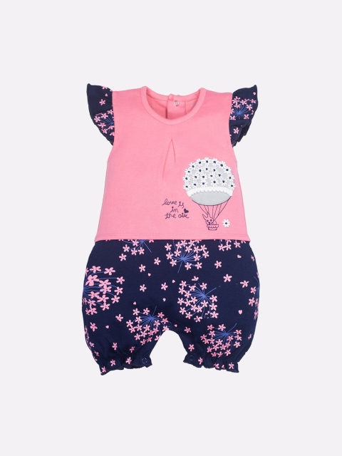 

BABY GO Infant Girls Blue & Pink Printed Pure Cotton Rompers
