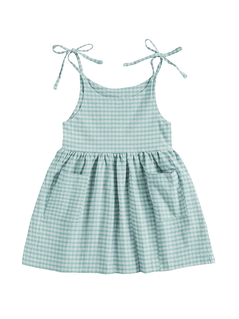 

THE BABY ATELIER Girls Green & White Checked Pure Organic Cotton Nightdress