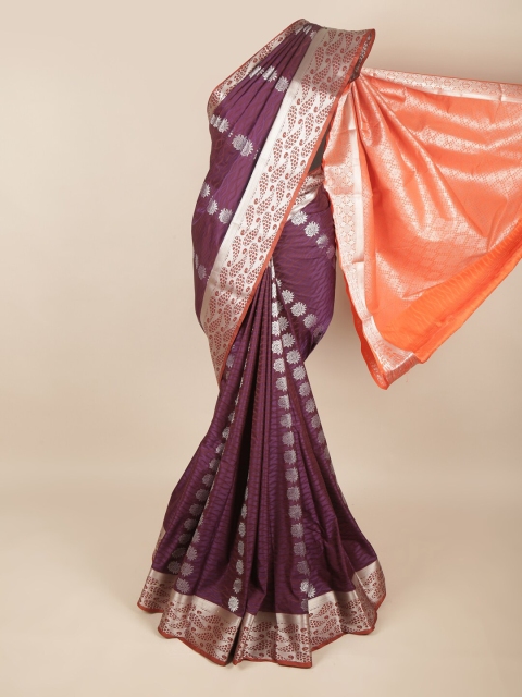 

Pothys Violet & Silver-Toned Ethnic Motifs Zari Art Silk Saree