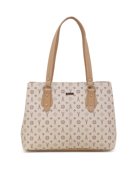 

Exotic Beige Printed PU Structured Handheld Bag