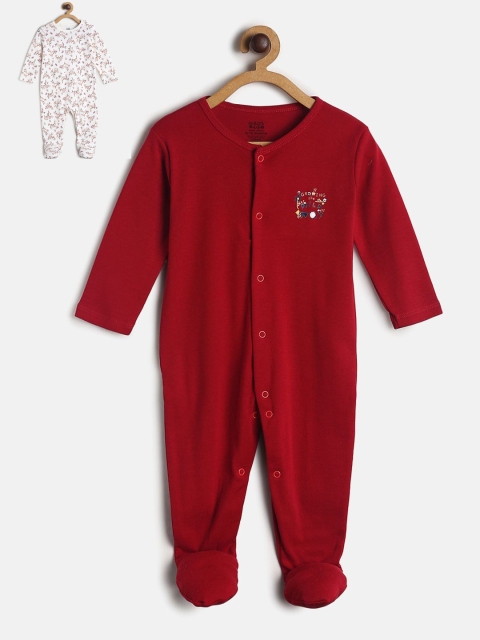 

MINI KLUB Infant Girls Pack of 2 Solid Cotton Sleepsuit, Multi