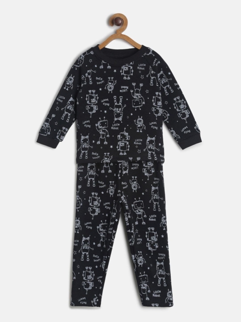 

MINI KLUB Boys Charcoal-Black & Grey Printed Pure Cotton Tracksuit