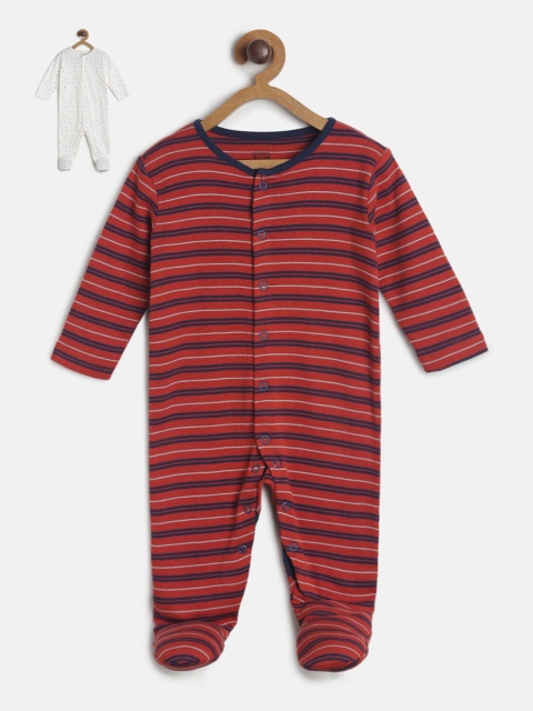 

MINI KLUB Boys Pack Of 2 Multicoloured Striped Pure Cotton Sleepsuit, Multi